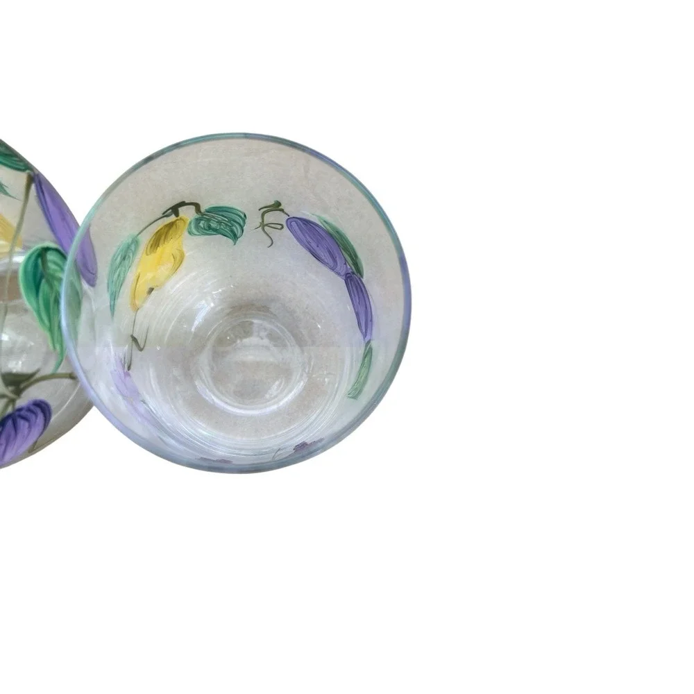 Vintage Hand Painted Floral Tumble Up Glass Bedside Water‎ Carafe Set